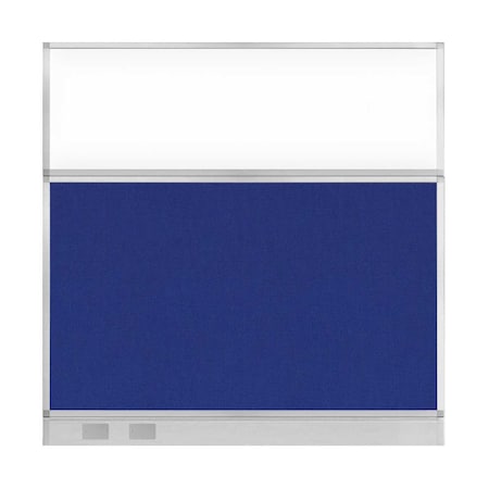 Versare Hush Panel Configurable Cubicle Partition 6' x 6' Royal Blue Fabric Clear Window w/ Cable Channel 1856334-2